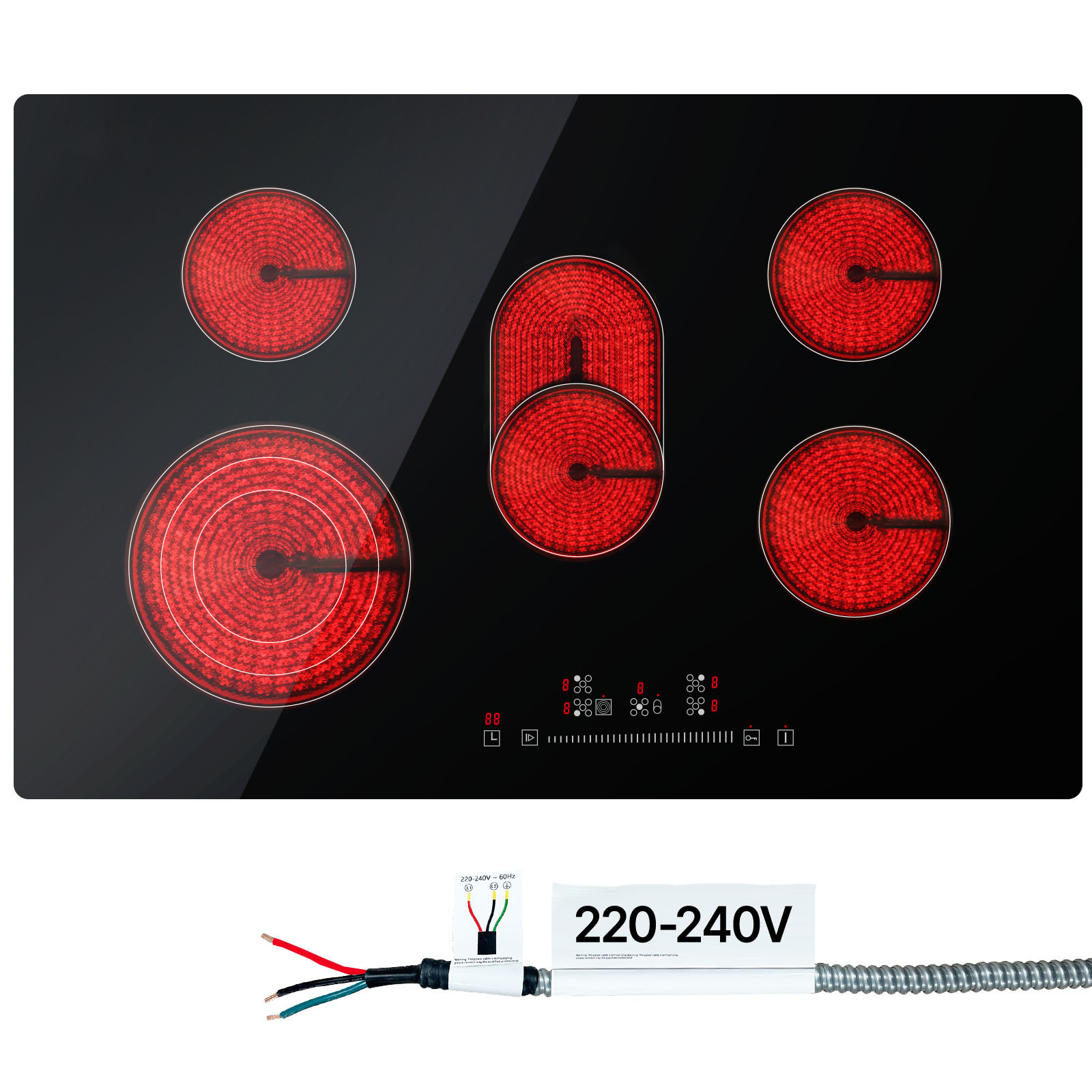 Built-in Electric Glass Cooktop 5 Burner Radiant Hob With Timer_voghion.com